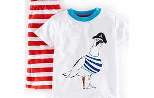Mini Boden Printed Pyjamas, Flame Seagull,Ash Walrus,Navy