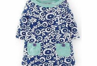 Mini Boden Printed Tunic, Soft Navy Daisy Vine,Pink