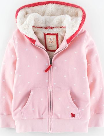 Mini Boden Shaggy Lined Zip Through Blush/Ecru Spot Mini