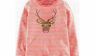 Mini Boden Stripy Glitter T-shirt, Bright Coral Reindeer