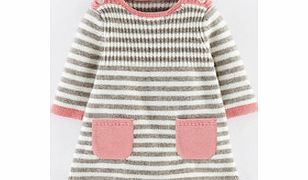 Mini Boden Stripy Knitted Dress, Grey Marl/Ecru,Rosy