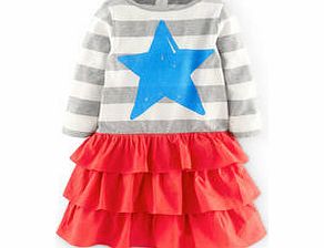 Mini Boden Stripy Ruffle Logo Dress, Grey Marl Star,Haze