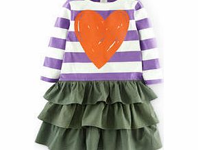 Mini Boden Stripy Ruffle Logo Dress, Haze Heart,Soft Navy