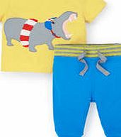 Summer Applique Jersey Set, Yellow Hippo/ Fluro