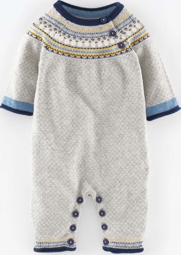 Mini Boden Super Soft Knitted Romper Grey Marl/Snowman Fair