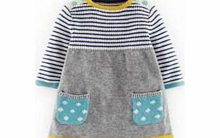 Mini Boden Sweet Knitted Dress, Grey Marl/Soft Navy