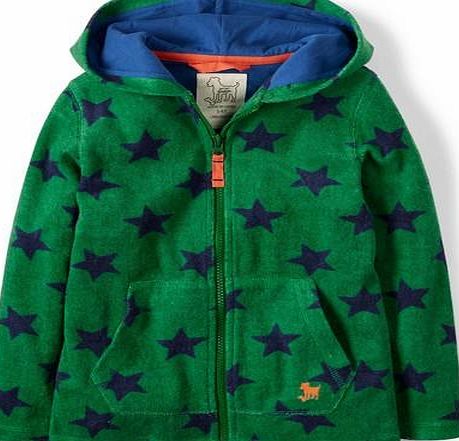 Mini Boden Towelling Zip Through Hoody Tennis Green/Navy