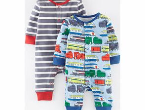 Mini Boden Twin Pack Rompers, Ice Blue Trains,Multi Forest