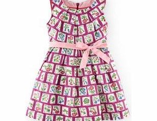 Mini Boden Vintage Dress, Deep Pink Seed Packets,Ecru