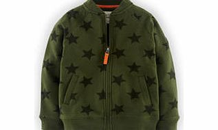 Mini Boden Zip Through Sweatshirt, Khaki Star,Navy