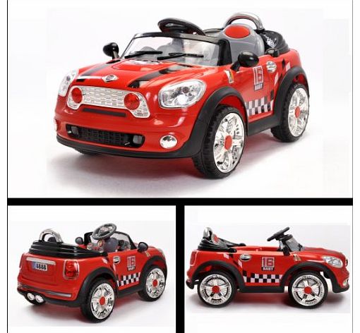Stylish 6v Mini Cooper Style Electric Ride on Car in Red with a Parental Remote Control.