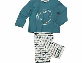 Boys 1-8y emerald cotton shark pyjamas