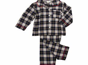 Boys 1-8y navy cotton checked pyjamas