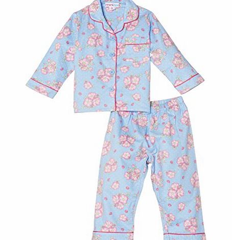 Mini ZZZ minizzz Girls Ladybug Full Flannel Floral Pyjama Set, Blue, 5 Years