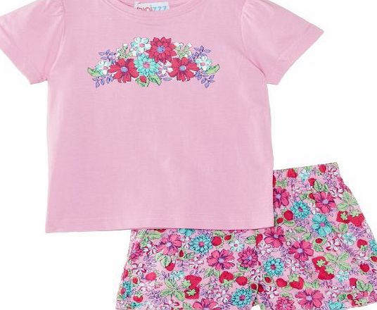 Mini ZZZ minizzz Girls Strawberry Patch T-Shirt/Boxer Floral Pyjama Set, Pink, 3 Years