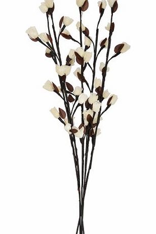 Decorative Festive Brown Twig Branch Lights with Christmas White Rose Flowers