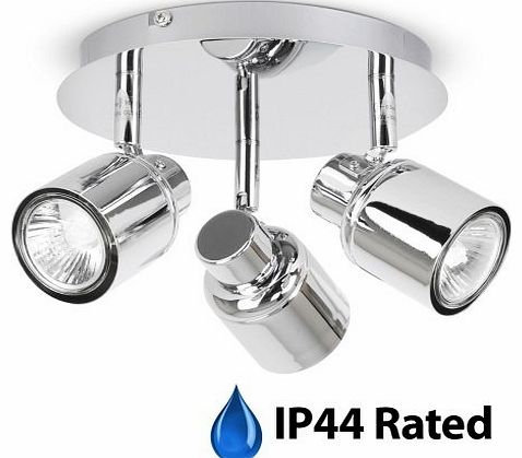 Modern Polished Chrome 3 Way Round Plate Bathroom Ceiling Spotlight - IP44 Rated