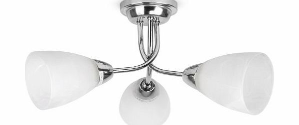 MiniSun Modern Silver Chrome 3 Way Semi Flush Ceiling Light with Marble Effect Glass Shades