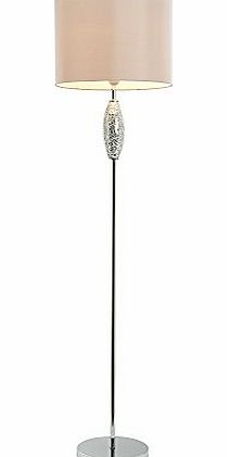 MiniSun Modern Silver Chrome And Decorative Crackle Glass Standard Floor Lamp With A Natural Beige Coloured Faux Silk Shade