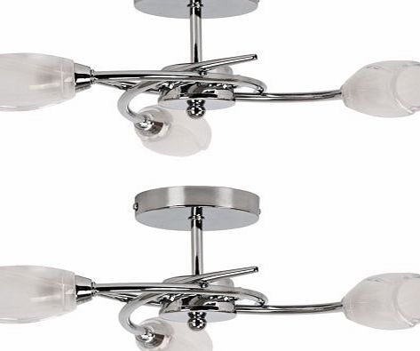 MiniSun Pair of - Modern Chrome 3 Way Ceiling Lights with Frosted Glass Shades