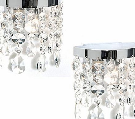 MiniSun Pair Of - Vintage Style IP44 Rated Chrome Indoor Wall Chandelier Light Fittings With Beautiful Glass Crystal Droplets - Supplied With 2 x 25w G9 Halogen Bulbs