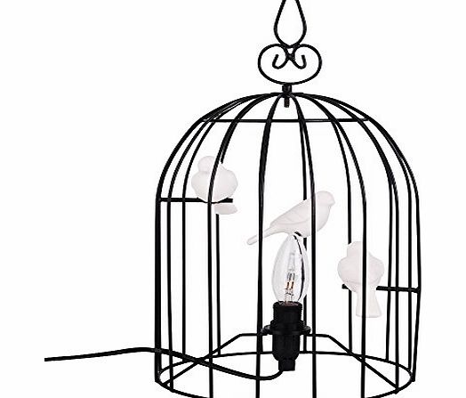MiniSun Stunning Gloss Black Ornate Birdcage Table Lamp Light With White Decorative Ceramic Birds