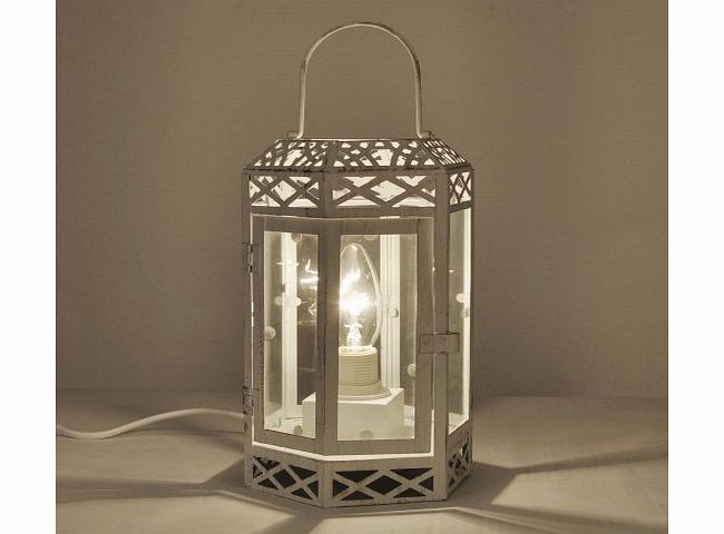 MiniSun Vintage Style Cream/Distressed Metal amp; Glass Shabby Chic Lantern Table Lamp