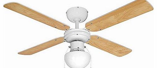 White 42`` Modern Ceiling Fan with Light & Beech/White Reversible Blades
