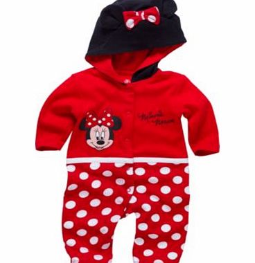 Minnie Mouse Baby Girls Red Hooded Romper - 6-9