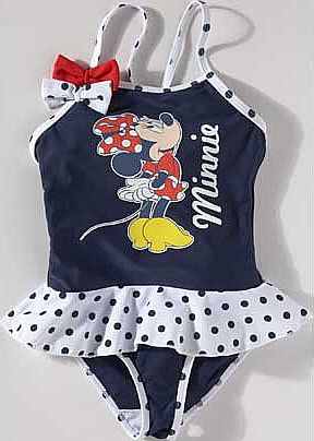 Disney Minnie Mouse Girls Navy Frill Swimsuit -
