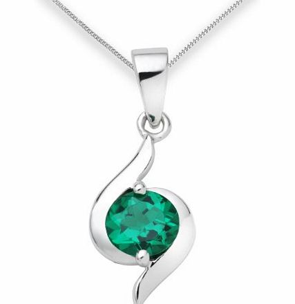 Miore Emerald Necklace, 9ct White Gold, Created Emerald Pendant, 45cm Chain, UNI004PW