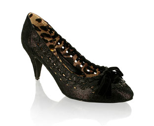 Miss L Fire Pointed Toe Court Shoe With Lace Detail