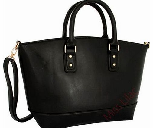 x1253-Womens Ladies Celebrity Designer Leather Tote Bag Shoulder Fashion Handbag UK! (Black)