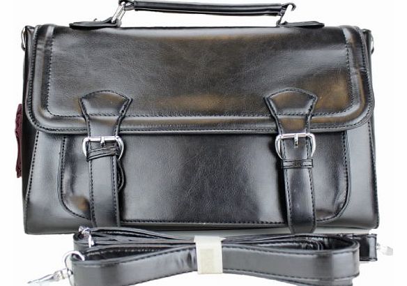Miss Lulu Brand Vintage Designer Faux Leather Satchel Laptop Bag School Bag (L1116 BLACK)