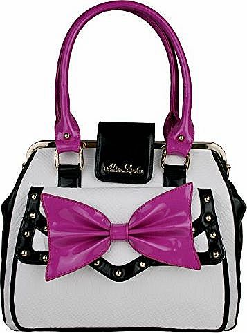 Miss Lulu Elegant PU Faux Leather Studded Bow Designer Inspired Handbag (White)
