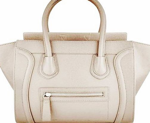 Miss Lulu Womens Ladies Designer Celebrity Leather Style Tote Satchel Smile Shoulder Bag Handbag (Beige)