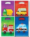 MISS PARTYS PARTY BITS N BOBS PARTY WHEELS PARTY LOOT BAGS X 10 - FIRE ENGINE, FARM TRACTOR, POLICE CAR, SCHOOL BUS SUPPLIES AND P