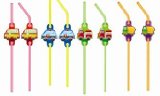 MISS PARTYS PARTY BITS N BOBS PARTY WHEELS PARTY STRAWS X 12 - FIRE ENGINE, FARM TRACTOR, POLICE CAR, SCHOOL BUS PARTY SUPPLIES AND PRODUCTS