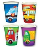 MISS PARTYS PARTY BITS N BOBS PARTY WHEELS SET PARTY CUPS X 8 - FIRE ENGINE, FARM TRACTOR, POLICE CAR, SCHOOL BUS PARTY SUPPLIES A