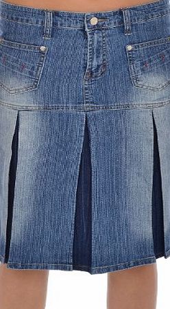 Miss Posh Womens Long Denim Pleated Flared A Line Skirt - Blue - 10