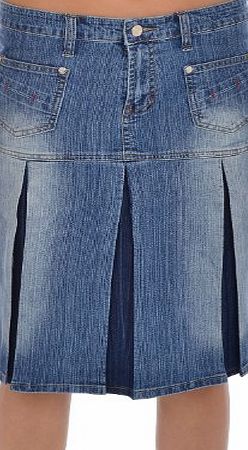 Miss Posh Womens Long Denim Pleated Flared A Line Skirt - Blue - 10