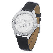 Diamonte Case Black Strap Watch