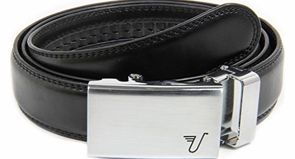 Mission Belt Mens Ratchet Belt - Alloy - Brushed Steel Buckle / Black Leather, Custom (Up To 56)