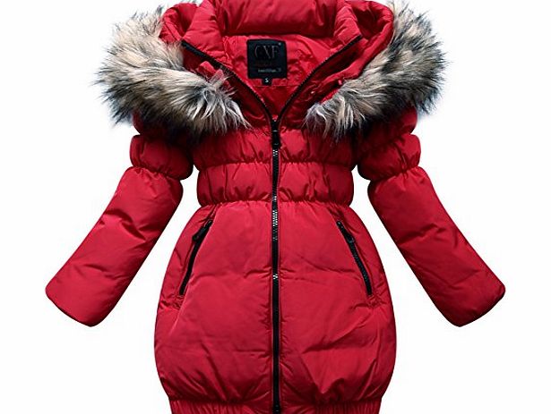 MISSMAY Kids Girls Down Puffer Jacket Parka Coat Hood Fur Outwear XXL Red