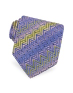 Missoni Violet and Yellow Zig Zag Lines Woven Silk Tie