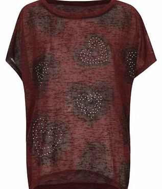 Misumi Burgundy Oversized Baroque Heart T-Shirt