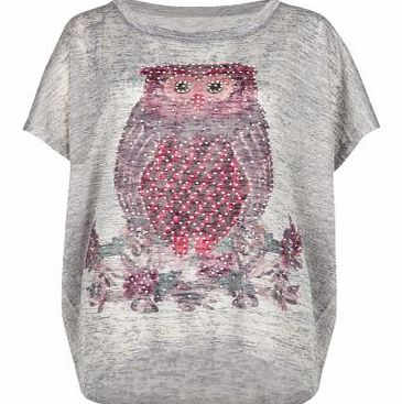 Misumi Grey Slub Owl Oversized T-Shirt 3271673