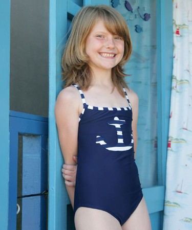 Navy One Piece Swimsuit with Anchor Applique