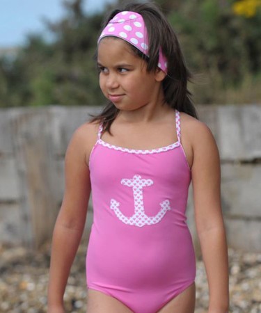 Pink One Piece Swimsuit with Anchor Applique