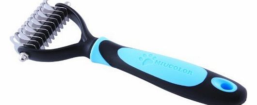 MIU COLOR Professional Pet Grooming Undercoat Rake Comb, Dematting Tool, 11 Teeth Wide (Blue)